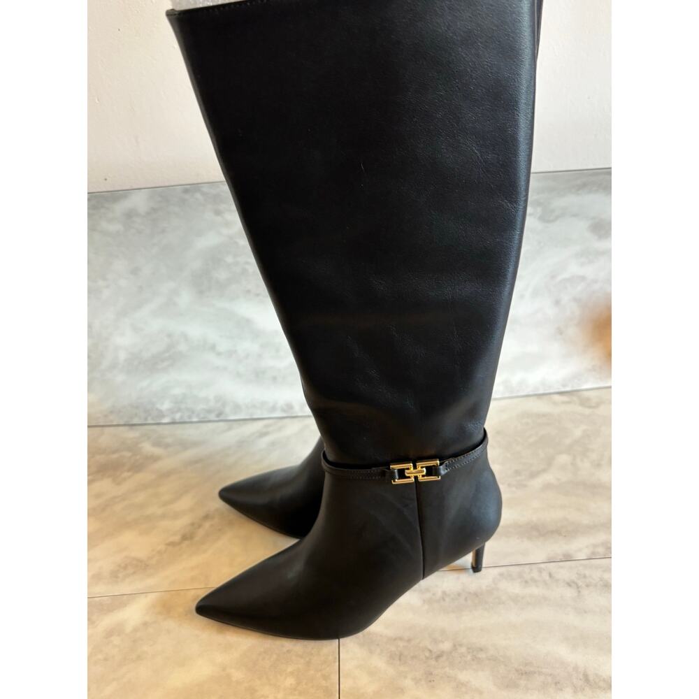Ann Taylor Women’s Chain Wrap Leather Tall Boots Black Size 6.5 Side Zip Flaw - Picture 3 of 7